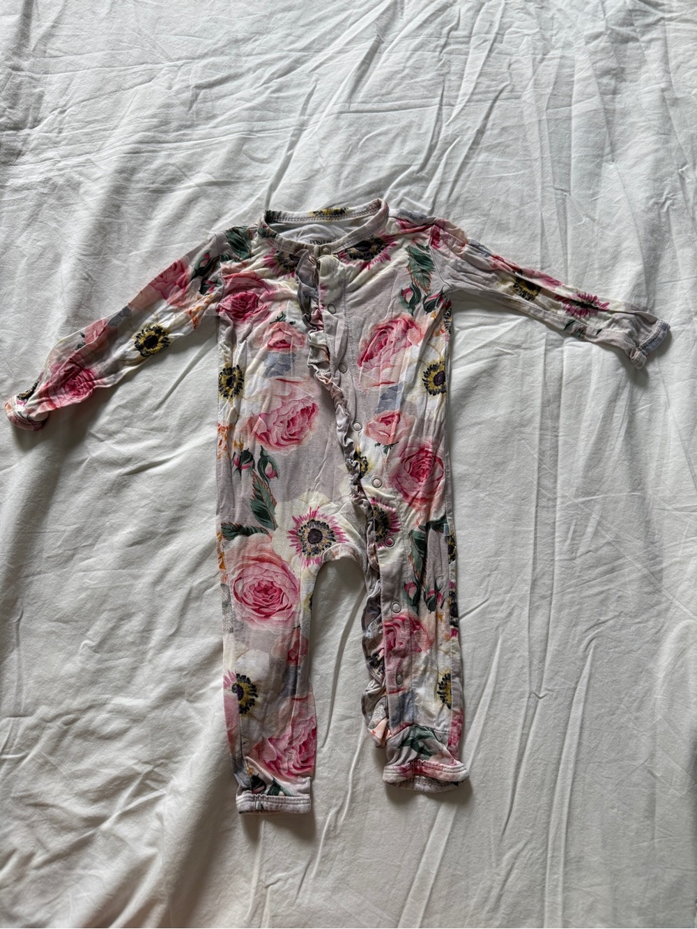 Floral Pink & Green Ruffle One-Piece Romper Bamboo Posh Peanut